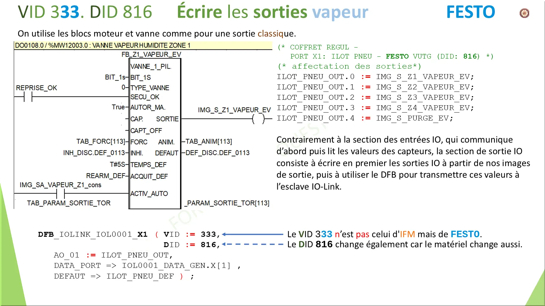 Écrire les sorties vapeur